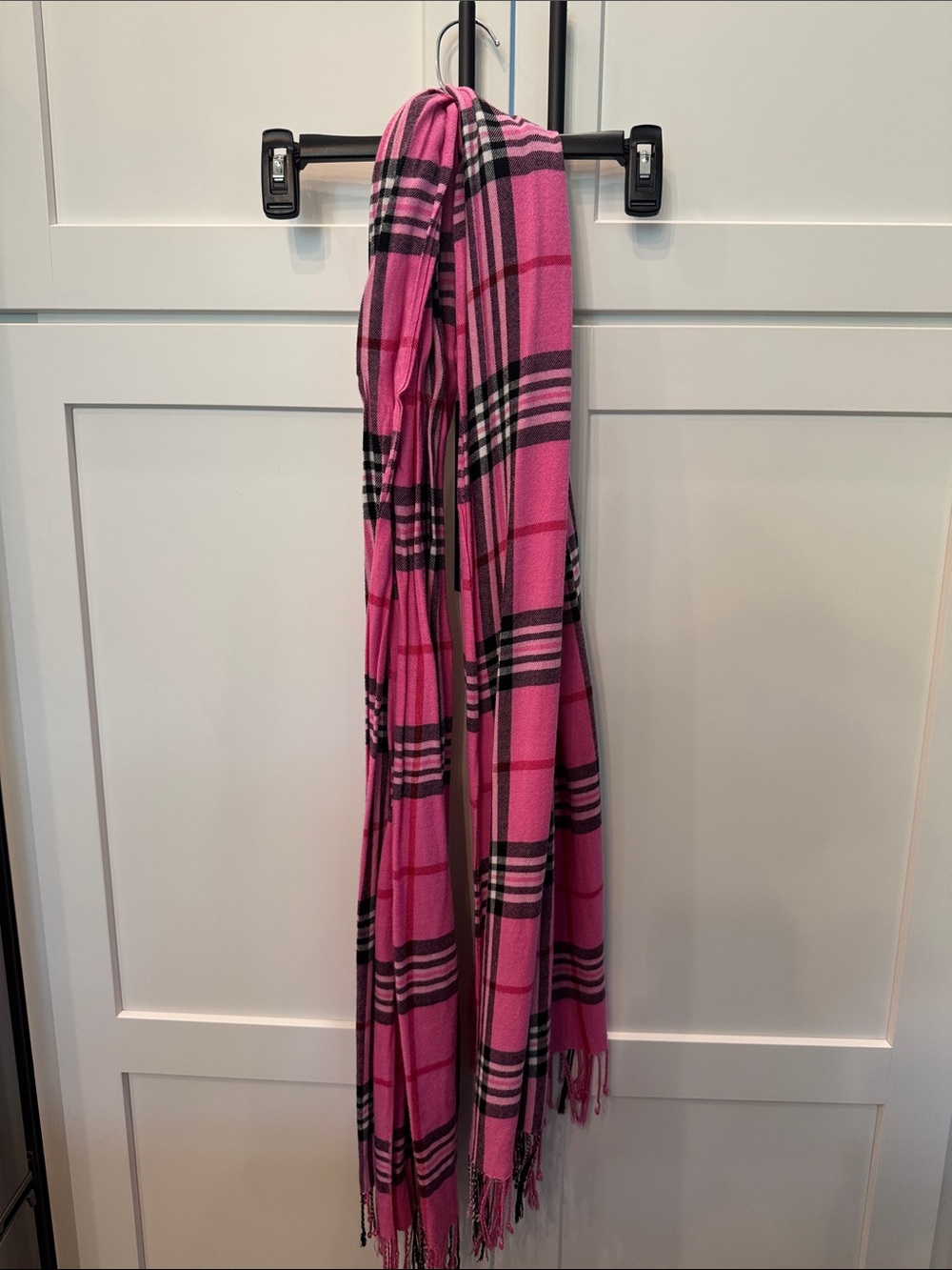 Pink Plaid Fringe Scarf